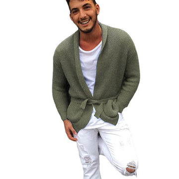 Lapel Wool Knitted Belt Cardigan