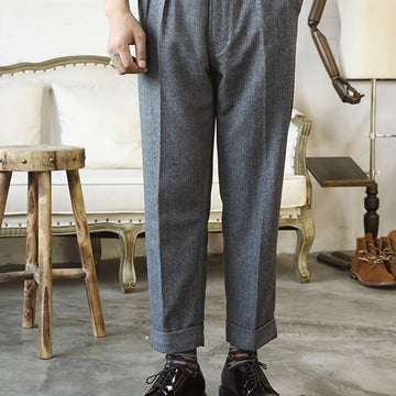 High-Waisted Woolen Loose Trousers