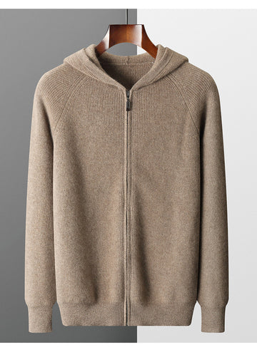 Pure Wool Hooded Zipper Cardigan